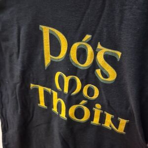 Black T-Shirt with Gold Text